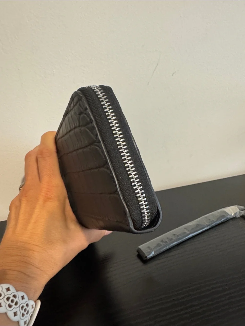 Black Croc-Embossed Zip Wallet